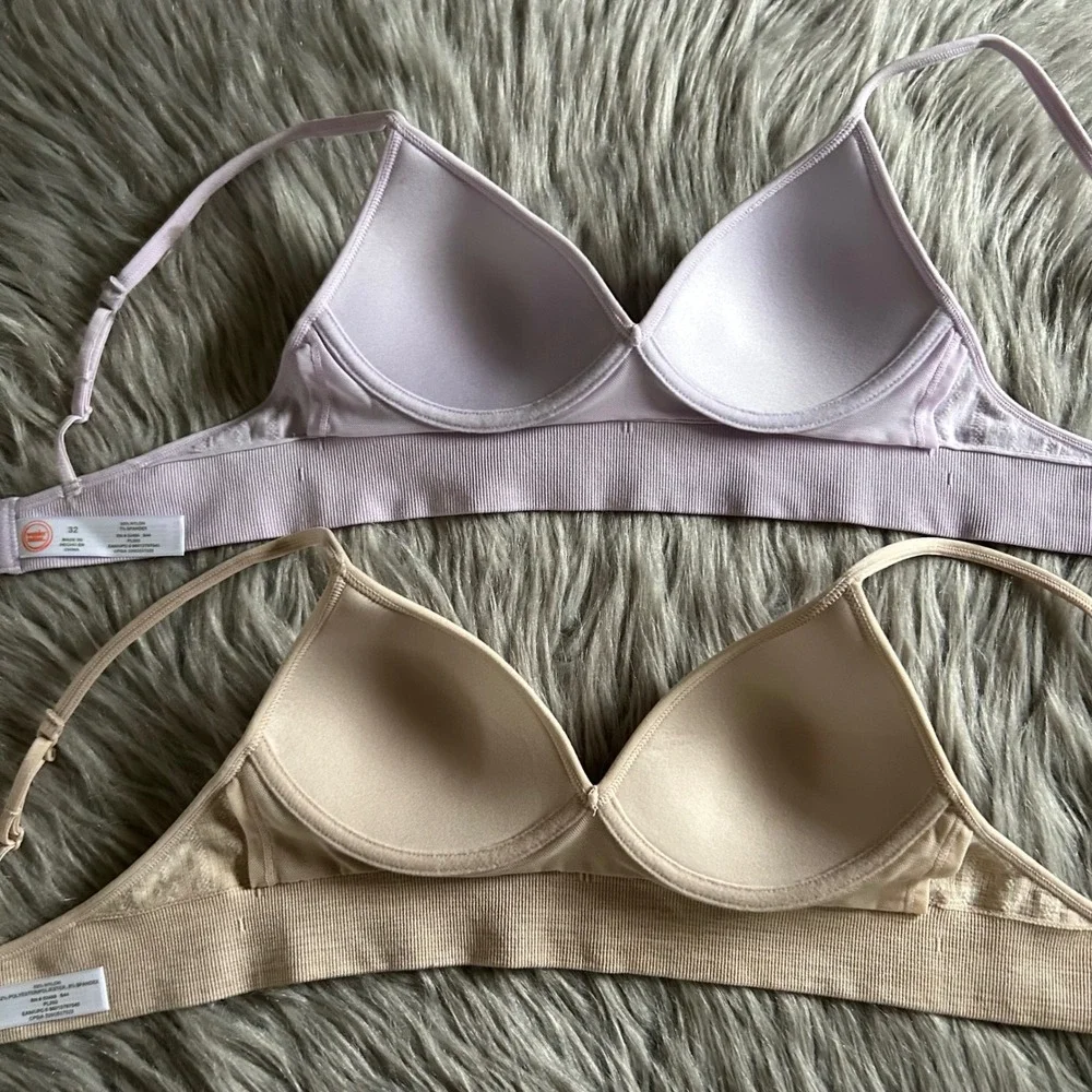 Wonder Nation Ribbed‎ Bras Girls Size 32 Bra Bundle Lot Of 2 Purple Beige Padded